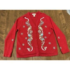 Bechamel Cardigan Womens Large Red Christmas Sweater Button Knitted Grandma